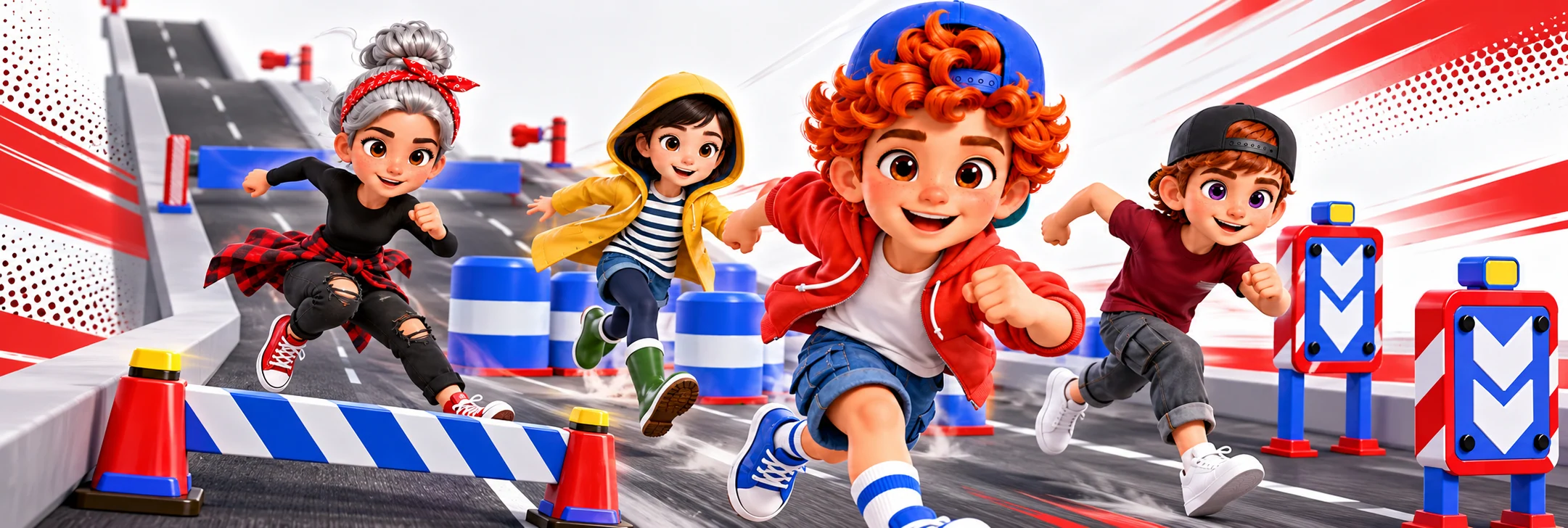 Roft Rush karakterleri parkurdaki engeller arasında koşarken